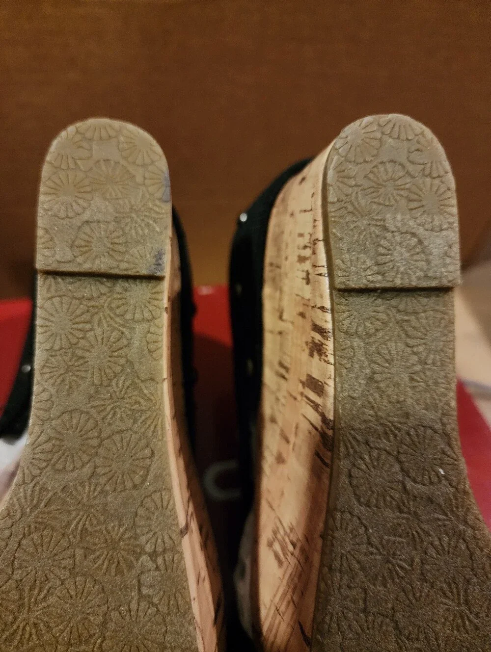 Esprit Black Cork Wedge Cross-Strap Sandals Size 6.5